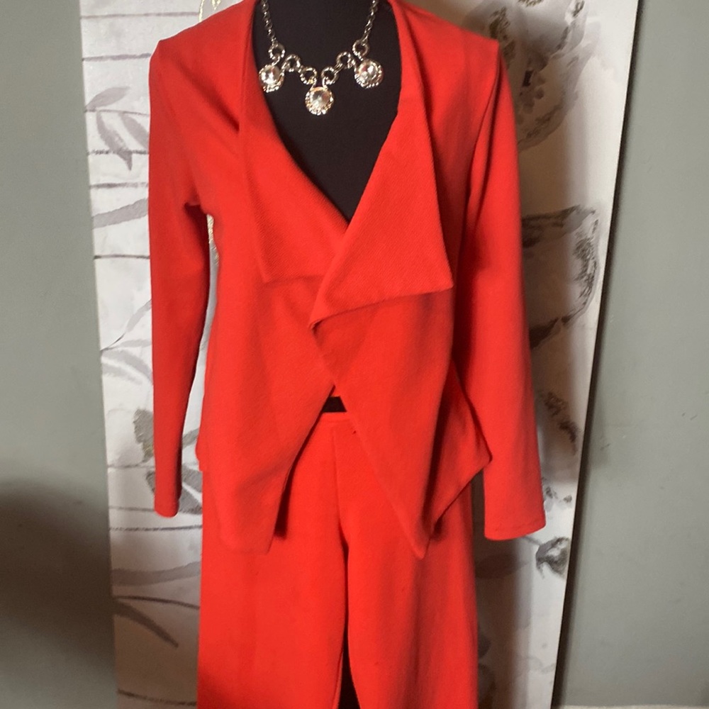 Women orange 2 piece pants suit